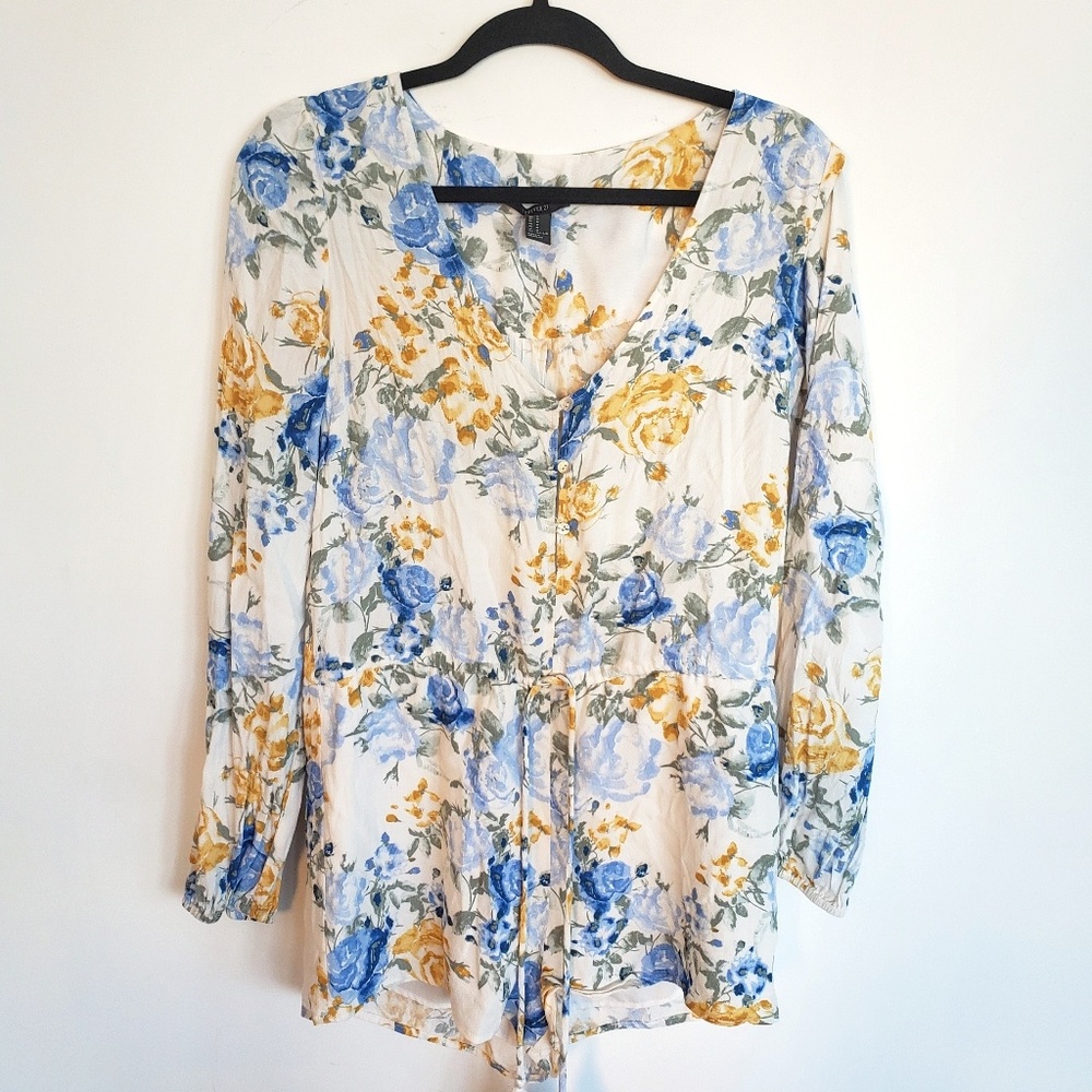 Blue and yellow floral boho romper